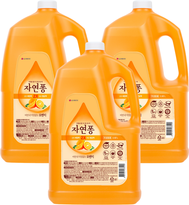 [비건라이프] 자연퐁 비린내 걱정없는 오렌지 주방세제, 3.92L, 3개