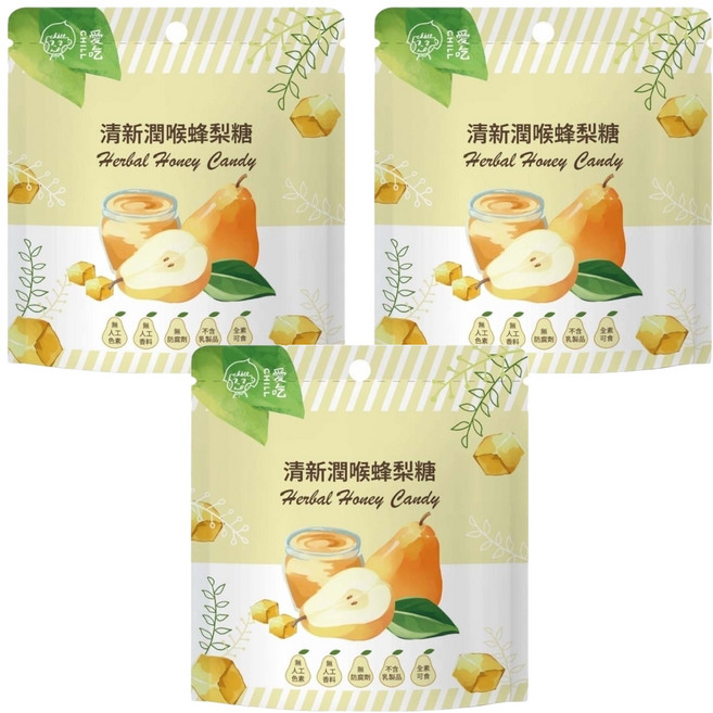 CHILL 愛吃 清新潤喉蜂梨糖 台灣製, 36g, 3包