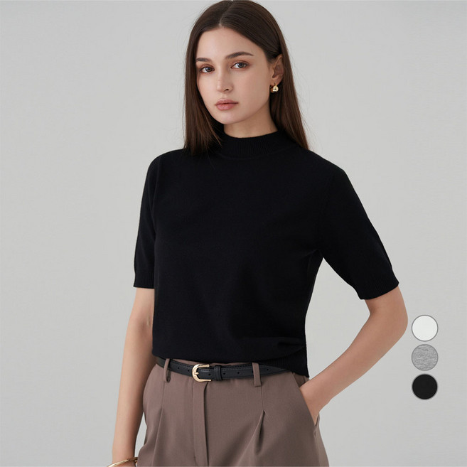 ELLE PARIS 여성용 소프트터치 5부 소매 반목 니트