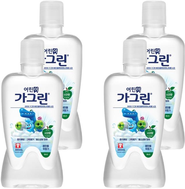 가그린 어린이용 구강세정제 사과향, 380ml, 4개