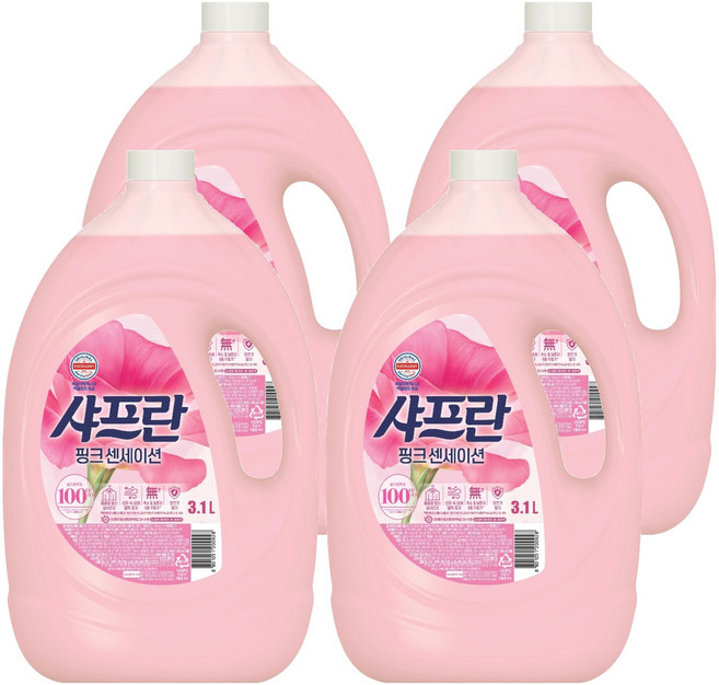 샤프란 섬유유연제 핑크 센세이션 플러스 본품, 3.1L, 4개