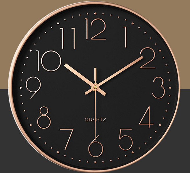 루아즈 인테리어 무소음 원형 베이직 벽시계 30cm, 블랙골드