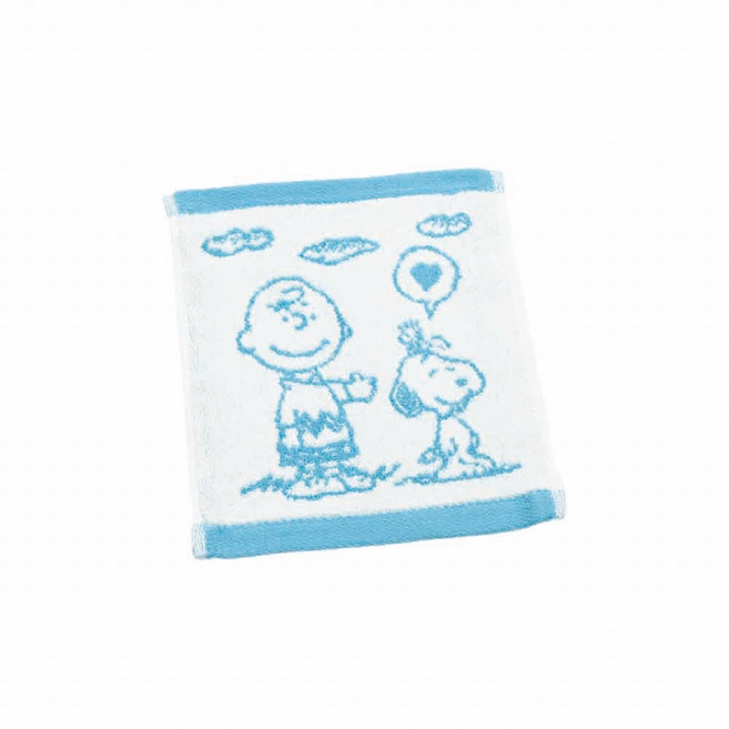morino 摩力諾 Snoopy 史努比 撞色緹花小手巾 愛心款 藍白 純棉親膚吸水, 1條