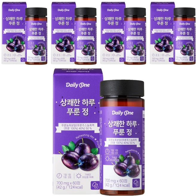 데일리원 상쾌한 하루 푸룬 정, 60정, 5개 - 쿠팡