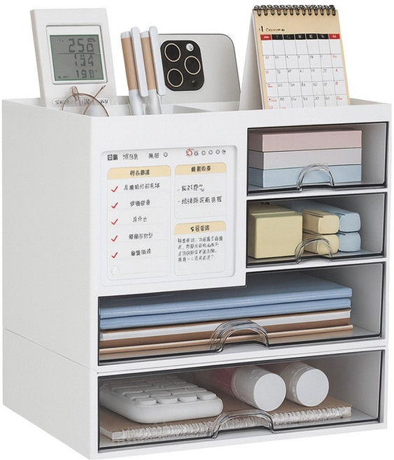 M:FINI 다용도 책상정리 멀티수납박스, 화이트, 4단