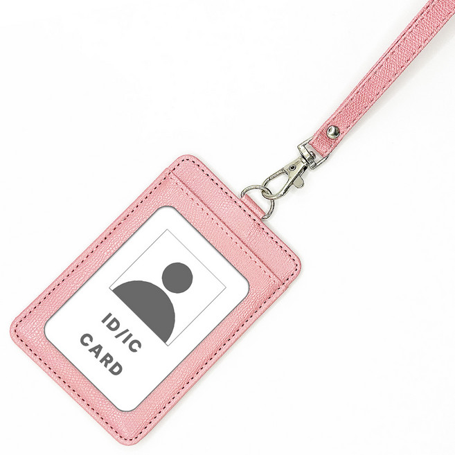 디엔오 가죽 사원증 출입증 신분증 케이스 목걸이, 핑크, 1개