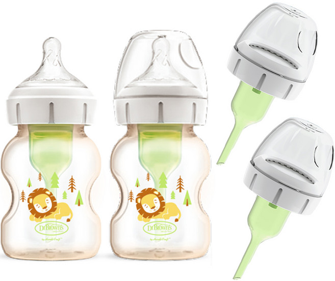 닥터브라운 옵션스 플러스 데코 와이드넥 PPSU 젖병 2p + 통기시스템 2p, 브라운, 150ml, 1세트