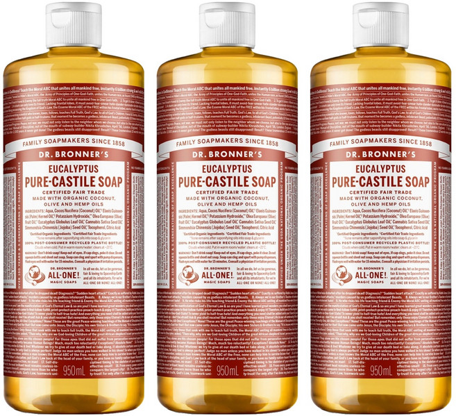 닥터브로너스 유칼립투스 퓨어 캐스틸 솝 바디워시, 950ml, 3개