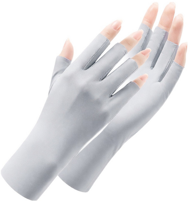 하루리빙 여성용 자외선 차단 손가락 장갑 양손 착용 세트, 그레이, 1세트