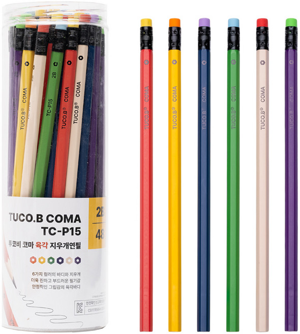 TUCO.B Koma 六角鉛筆 2B 6色 x 8入組 TC-15, 1套, 混合色