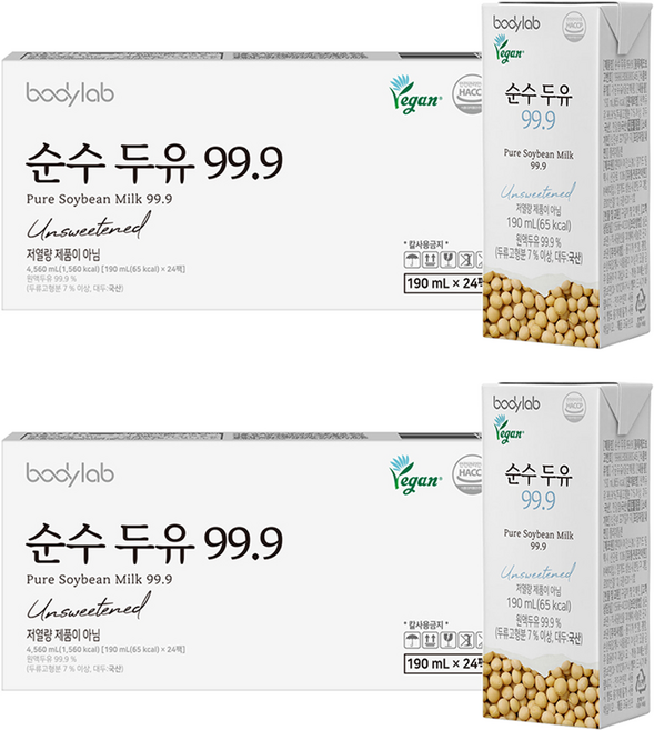 바디랩 순수 두유 99.9, 190ml, 48개