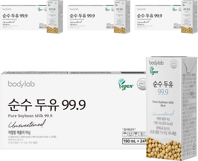 바디랩 순수 두유 99.9, 190ml, 96개