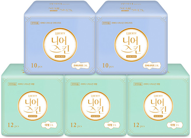 리버티 니어스킨 생리대 대형 날개형 12p x 3팩 + 오버나이트 날개형 10p x 2팩 세트, 56개입, 1세트