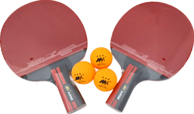 MK 6星 2球拍 + 3顆球 短柄 7層底板 紅, 1組