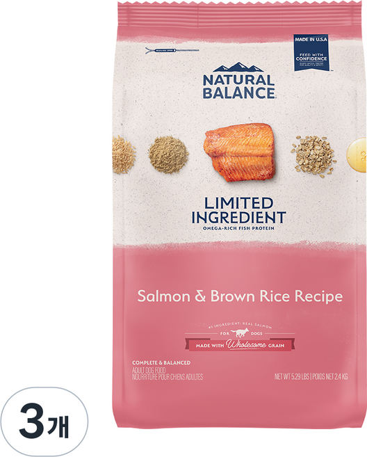 내추럴발란스 어덜트 강아지 LI 건식사료 큰알갱이, 3개, 연어, 2.4kg