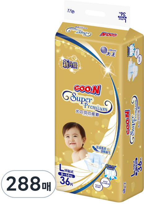 군 프리미엄 밴드형 기저귀 남여공용, 대형(L), 288매