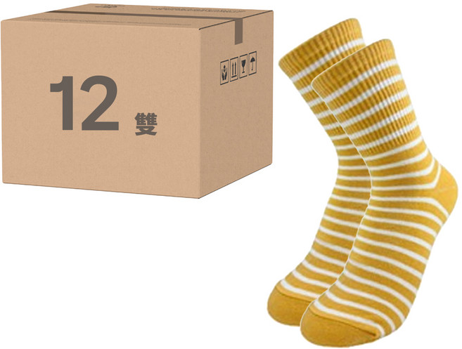 B.V.D. 女款 1/2條紋直角襪 Set 12雙 台灣製造 精梳棉 細針輕柔