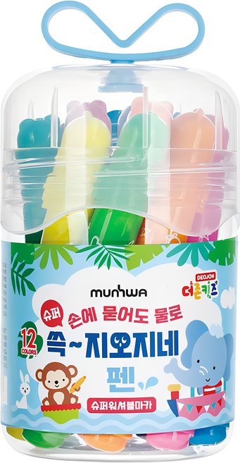 문화연필 더존키즈 쓱 지오지네 슈퍼워셔블 마카, 12색, 1세트