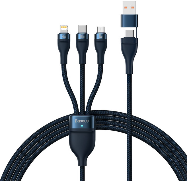 베이스어스 플래쉬2 C+USB for 3in1 100W 초고속 멀티케이블, 1.2m, 블루, 1개