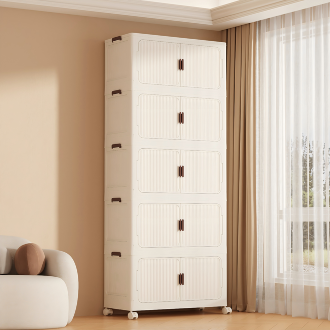 프란다스 접이식 폴딩 리빙박스 수납함 대형, 화이트 + 화이트, 5개