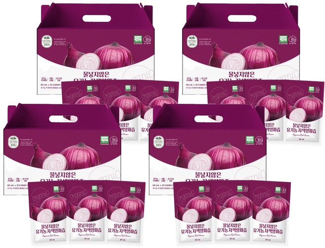 유기농마루 정품 물넣지않은 유기농 자색양파즙 30p, 2.4L, 4개