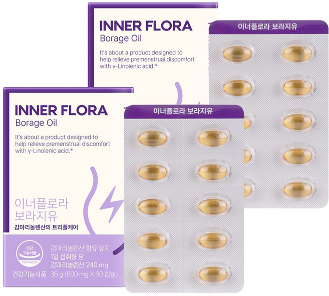 유한건강생활 이너플로라 보라지유, 60정, 2개