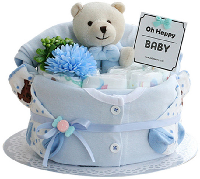 베이비베이커리 해피베이비 곰돌이딸랑이 돌 기저귀케익, 블루, 1개