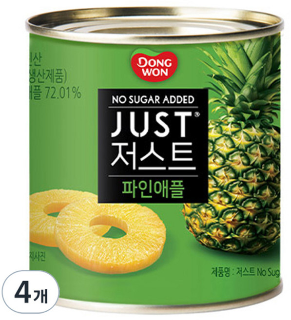 동원 JUST 저스트 노슈가 파인애플 통조림, 4개, 425g