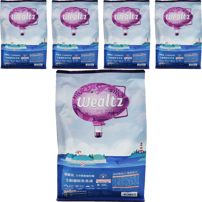Wealtz 維爾滋 全齡貓 天然無穀寵物乾糧, 300g, 5包, 鮭魚