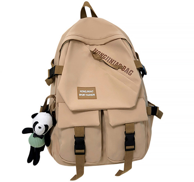 日系簡約無印風新款純色多層次魔術大空間收納出國登機防撥水雙肩抗震後背包 電腦包 減壓 470g, 卡其色