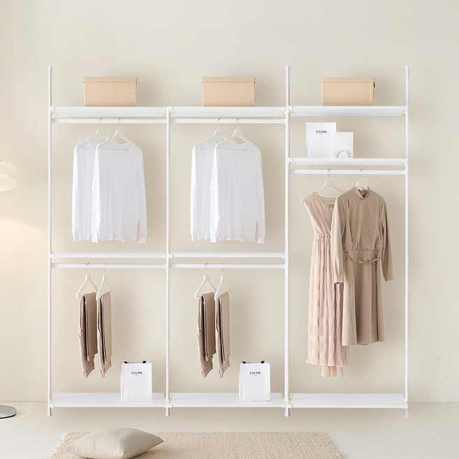 데코파인 디오사 시스템행거 800 옷장 2p + 800 긴옷장 세트 방문설치, 화이트
