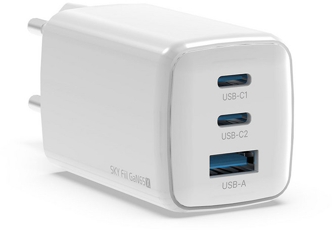 SKY 필 GaN 65X 65W 4세대 초미니 3포트 충전기, 화이트, 1개