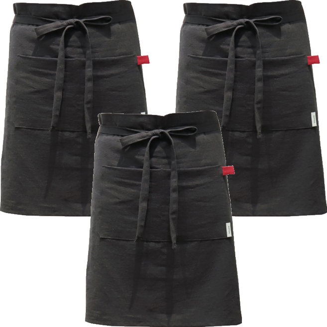 유노야 베이직 레드링 린넨 하프 앞치마, 차콜, 3개