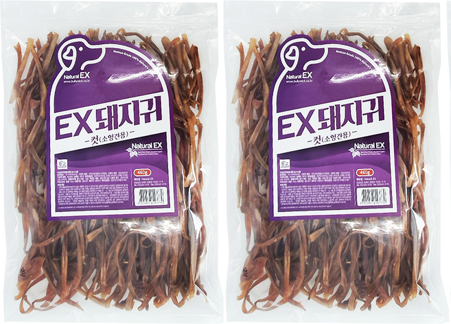 네츄럴이엑스 컷 강아지 간식, 돼지귀, 460g, 2개