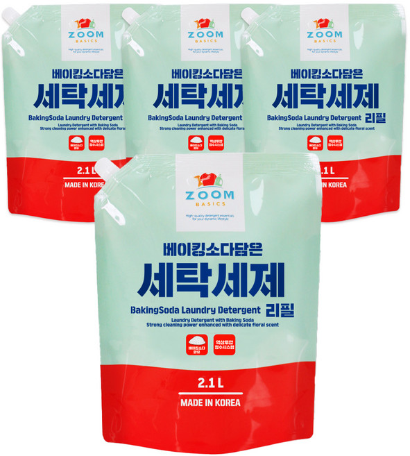 줌 베이직 베이킹소다 담은 액체 세탁세제, 2.1L, 4개