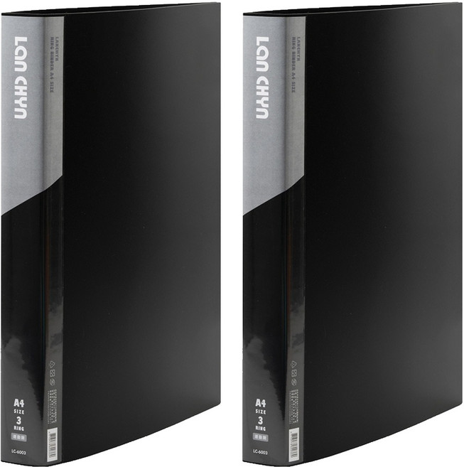 Lan CHYn 連勤牌文具 pp馬卡色系三孔1/圓型夾 lc-6003 k, 黑色, 2本