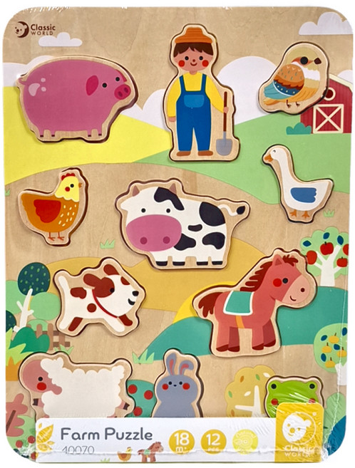 Classic WORLD 客來喜 經典木玩 趣味主題拼板 40070, 12片, 農場生活, 1組