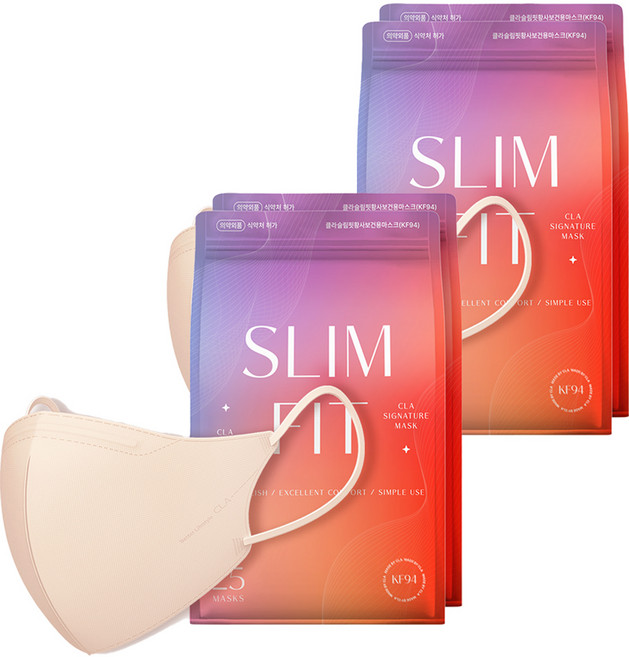 CLA 슬림핏 뉴 황사 보건용 컬러 마스크 중형 KF94, 25개입, 4개, 스킨베이지