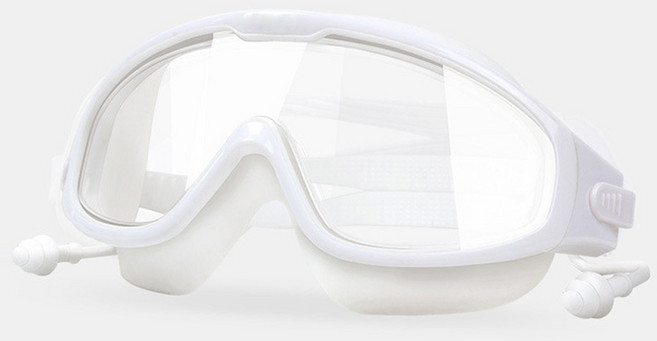 엘쏘 귀마개 일체 고글 물안경 바다 수영장 수경, 화이트 + 투명, 1개