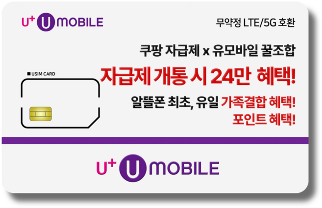 일반유심-U+유모바일 알뜰폰 유심 LTE/5G요금제 갤럭시S/Z플립7/아이폰17 사용가능