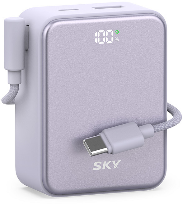 SKY 필 큐브 10000mAh PD QC 22.5W 고속충전 LCD잔량표시 대용량 미니 보조배터리 케이블 C타입, 퍼플, SKY-A10