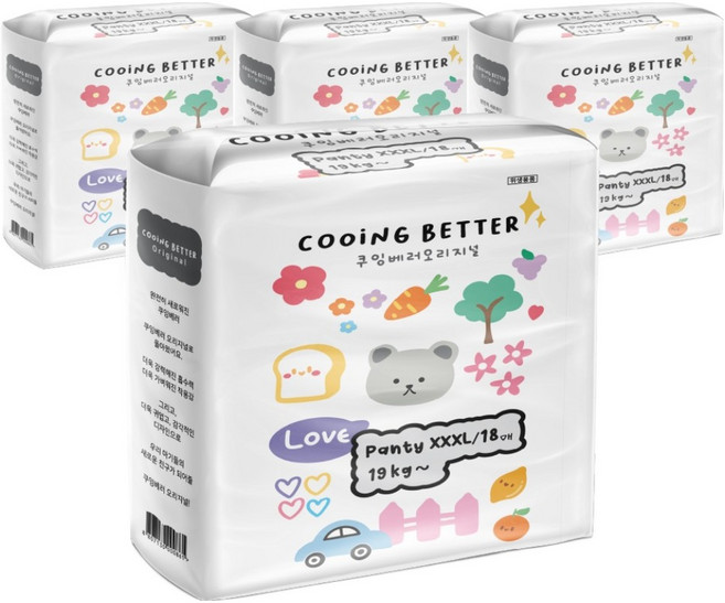 Cooing 베러 오리지널 팬티형 기저귀 아동공용 XXXL, 키즈형(Kid), 72매
