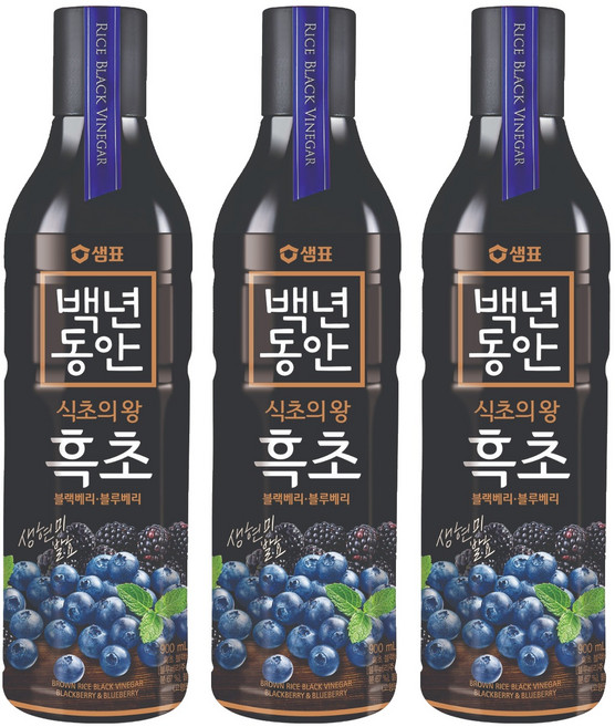 샘표 백년동안 현미발효 흑초 블랙블루베리, 900ml, 3개
