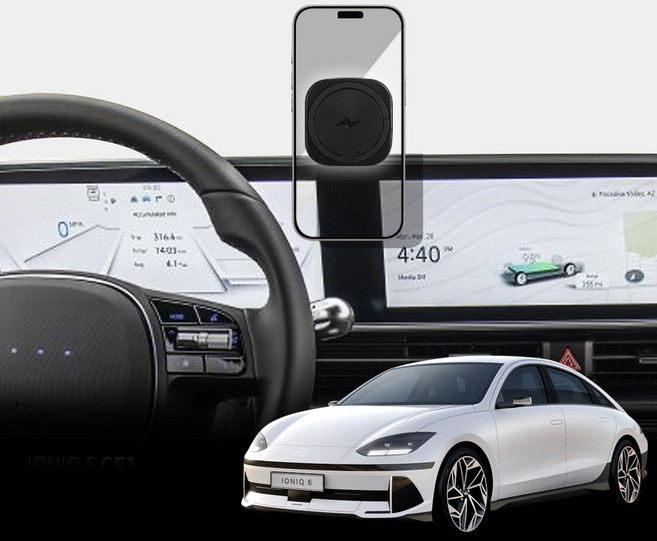 카비스 아이오닉6 CE1전용 핸드폰 거치대 맥세이프 고속 무선충전기 차량용 모이크+ 맥세이프 마그넷 + 시거잭 + 케이블 + 고정클립 세트, 혼합색상, 단품