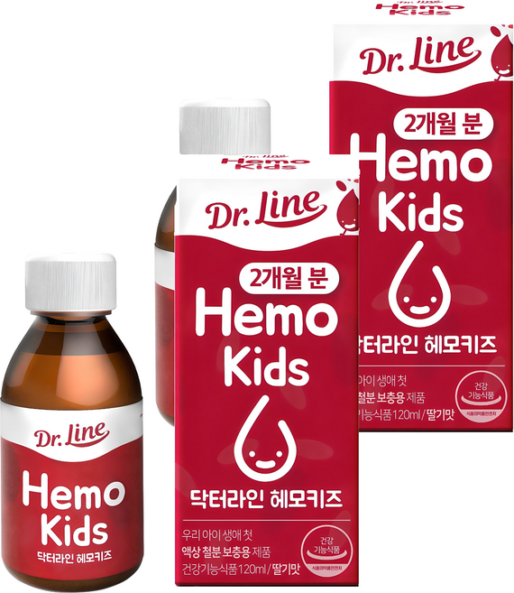 닥터라인 헤모키즈 맛있는 딸기맛 유아철분제, 120ml, 2개