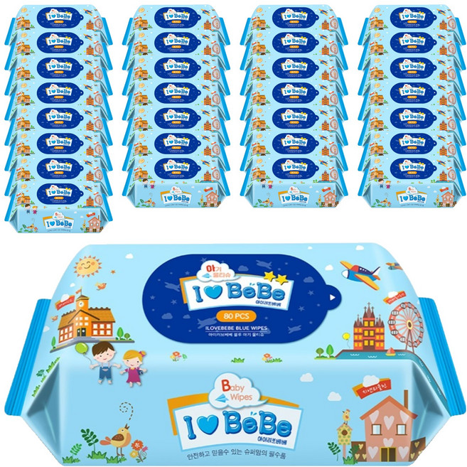 아이러브베베 블루 아기물티슈 리필형, 52g, 80매, 40개