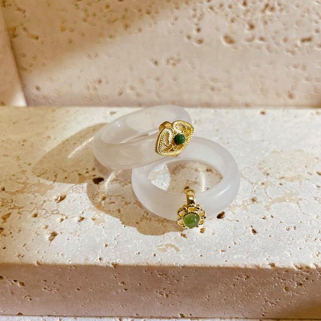 스타일플래닛 여성용 제이드 한복 반지 2종 세트