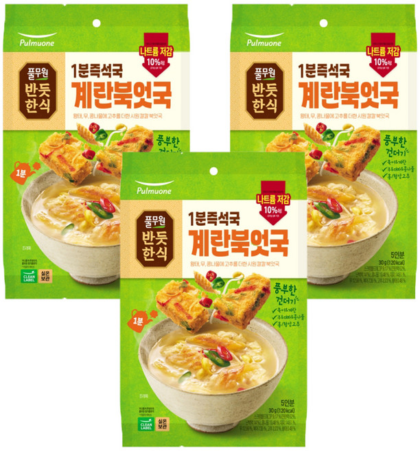 풀무원 1분즉석국 계란북엇국, 30g, 3개
