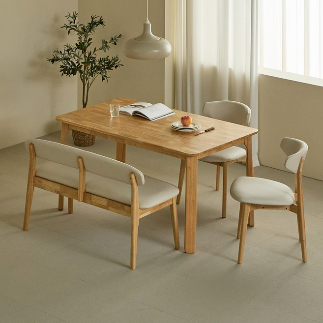 파로마 모라 원목식탁 1400 + A의자2p + 벤치 세트 방문설치, 내추럴, 일반 2 + 벤치 1