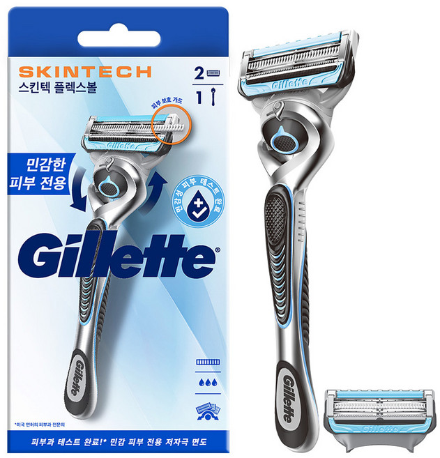 6위 - 질레트 정품 스킨텍 매뉴얼 면도기 핸들 + 여분날 2p, 1세트